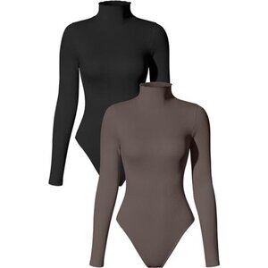 TOB Women's 2 Piece Bodysuits Sexy Ribbed Long Sleeve High Neck Tops Bodysuits